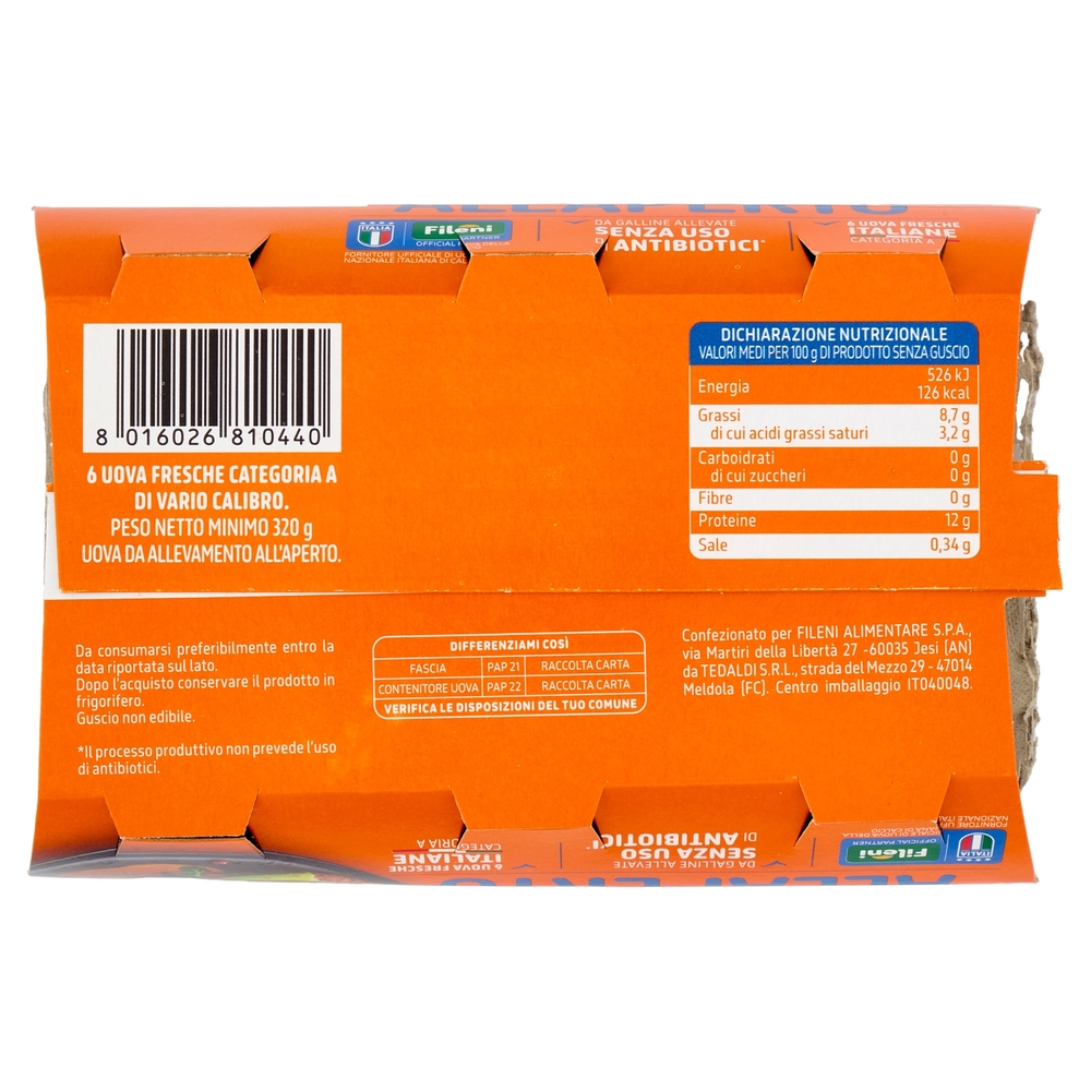 Fileni 6 Uova Fresche Italiane da allevamento all'Aperto 320 g